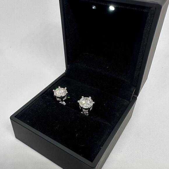 Moissanite Diamond Earrings Studs Six Prong Brilliant Round 925 18K 4 Ct - Picture 7 of 9
